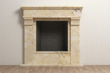 Elegant stone fireplace in light home interior © fotohelen