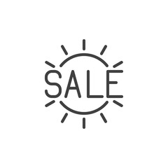 Summer sale lettering line icon. linear style sign for mobile concept and web design. Sun with sale text outline vector icon. Symbol, logo illustration. Vector graphics