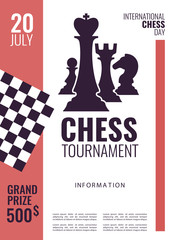 Vector illustration about chess tournament, match, game. Use as advertising, invitation, banner, poster. International Chess Day.  