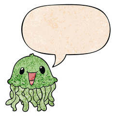 cartoon jellyfish and speech bubble in retro texture style