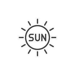 Sun shining line icon. linear style sign for mobile concept and web design. Sun text inside sun outline vector icon. Summer season symbol, logo illustration. Vector graphics
