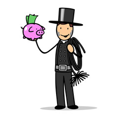 Schornsteinfeger mit einem Sparschwein