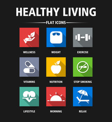 HEALTHY LIVING FLAT ICONS
