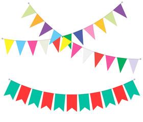 Pennant banner garland, vector illustration. Hanging flag decoration. Bright color party bunting