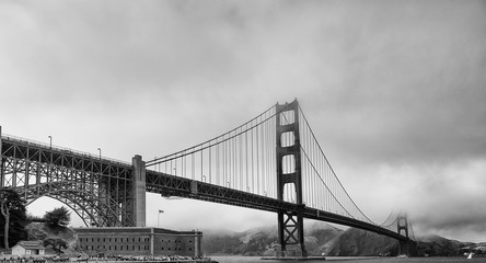 Gate Bridge on a foggy summer morning, San Francisco.