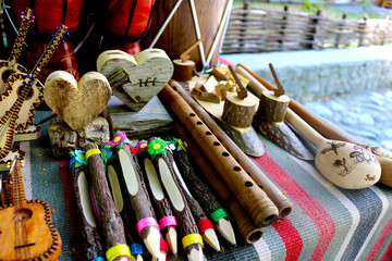 Wooden handmade souvenirs at souvenir shop