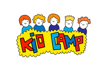 Kid camp hand drawn vector illustration logo for activities summer