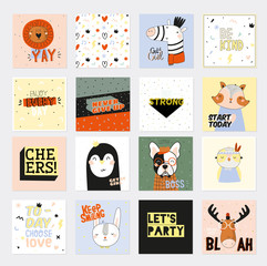 Fototapeta premium Set of weekly planners and to do lists with zero waste illustrations and trendy lettering. Template for agenda, planners, check lists, and other kids stationery. Isolated. Vector