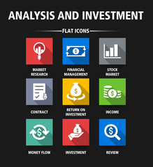 ANALYSIS AND INVESTMENT FLAT ICONS