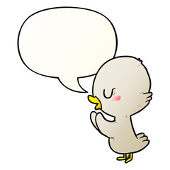 Obraz premium cute cartoon duckling and speech bubble in smooth gradient style