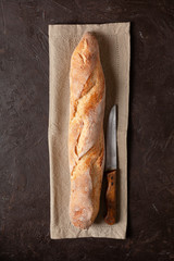 Freshly baked homemade baguette or bread with a crispy crust