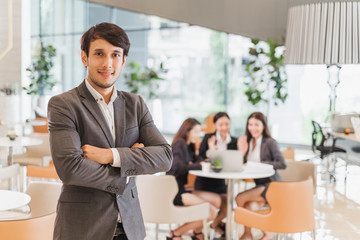 Portrait group of Asian business people in formal suit in working office