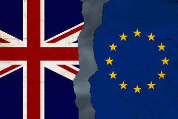 British and EU flags that are torn apart brexit