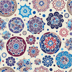 Vector red blue abstract Doodle Circles Seamless Pattern Background. Handdrawn Mandala background Great for elegant gold texture fabric, cards, wedding invitations, wallpaper.