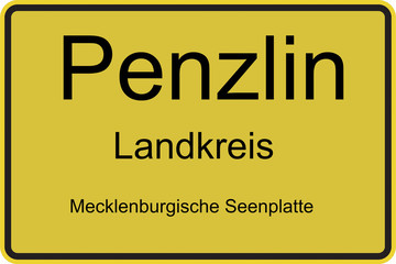 Ortseingansschild der Gemeinde Penzlin im Landkreis Meckenburgische Seenplatte in der CDU und AfD eine gemeinsame Fraktion beschlossen haben