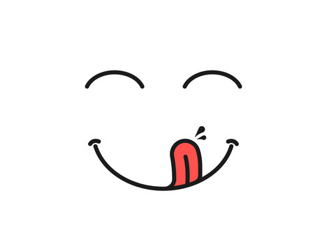 Yummy smile. Delicious, tasty eating emoji face eat with mouth and tongue gourmet enjoying taste