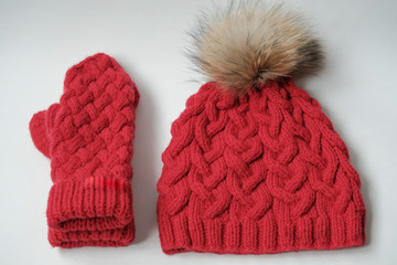 Close shot of cold weather winter handmade knitting clothes