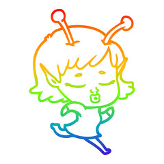 rainbow gradient line drawing cartoon alien girl