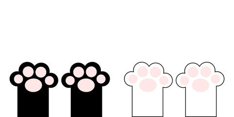 Black white cat paw print leg foot with pink pad set. Cute cartoon kawaii funny character body part silhouette. Baby pet collection Flat design. Kids background. Isolated. © worldofvector