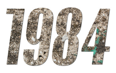 Year 1984 with old concrete wall on white background - obrazy, fototapety, plakaty