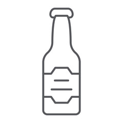 Beer bottle thin line icon, drink and alcohol, lager sign, vector graphics, a linear pattern on a white background.