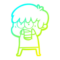cold gradient line drawing worried cartoon boy
