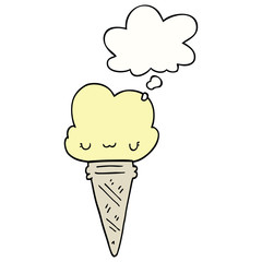 cartoon ice cream with face and thought bubble