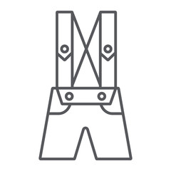 Leather trousers lederhosen thin line icon, clothes and traditional, bavarian pants sign, vector graphics, a linear pattern on a white background.
