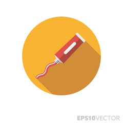 Paint tube flat design long shadow color vector icon