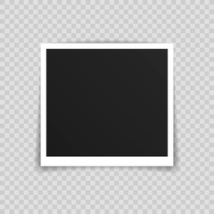 Vector Photo frame mockup design. Photo frame on sticky tape isolated on transparent background. Vector illustration