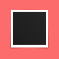 Vector Photo frame mockup design. Photo frame on sticky tape isolated on pink background. Vector illustration