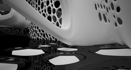 Abstract white and black smooth parametric interior with window. 3D illustration and rendering.