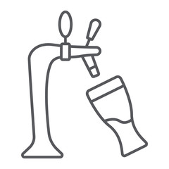 Draft beer thin line icon, alcohol and drink, tap and glass of beer sign, vector graphics, a linear pattern on a white background.