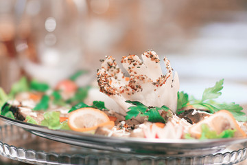 close up.the dish at the restaurant on blurred background