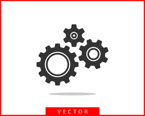 Metal gears and cogs vector. Gear icon flat design. Mechanism wheels logo. Cogwheel concept template.