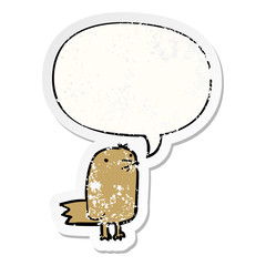 cartoon bird and speech bubble distressed sticker