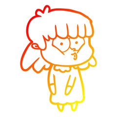 warm gradient line drawing cartoon whistling girl