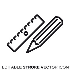 Fototapeta premium Ruler and pencil vector line icon