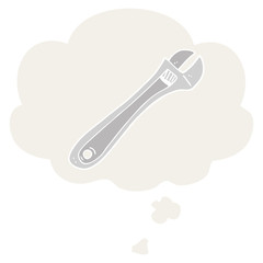 cartoon spanner and thought bubble in retro style
