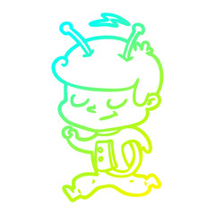 cold gradient line drawing friendly cartoon spaceman running