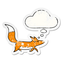 cartoon wolf and thought bubble as a distressed worn sticker