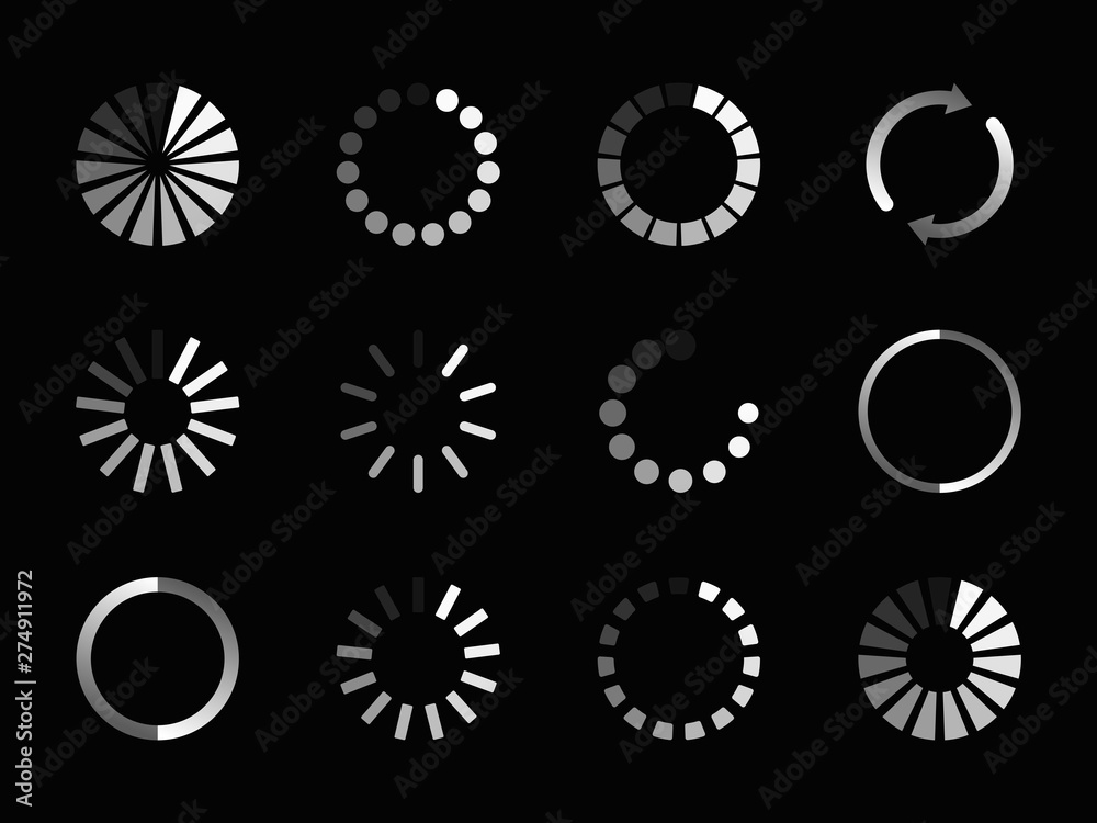 Poster super set different load icon. circle website buffer loader or preloader. download or upload status 
