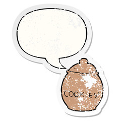 cartoon cookie jar and speech bubble distressed sticker