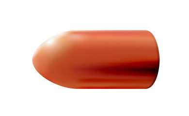 Isolated coppered bullet, 3d realistic coppered copper object on light background, firing part of the cartridge, shot vector illustration