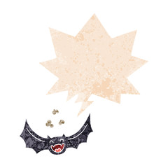 cartoon bat and speech bubble in retro textured style