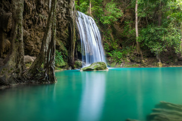 Beautiful waterfall in Erawan waterfall National Park in Kanchanaburi, Thailand