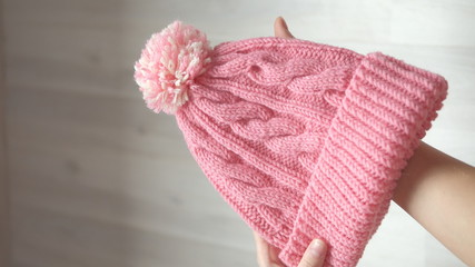 Close shot of cold weather winter handmade knitting clothes