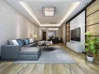 3d rendering modern dining room and living