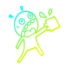 cold gradient line drawing cartoon man who has drunk too much coffee
