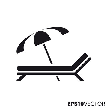 Sunbed and beach umbrella vector glyph icon